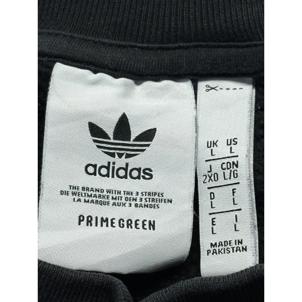 Adidas Trefoil Essentials Sweatshirt Mens Large Black Fleece Lined‎ Primegreen